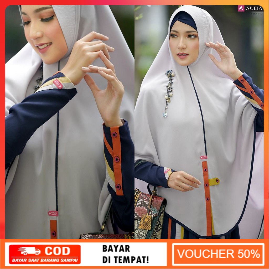 Gamis Set Khimar Premium Original Jumbo Gamis AULIA FASHION Set Gamis Naraya Navy Chalk Terbaru 2021