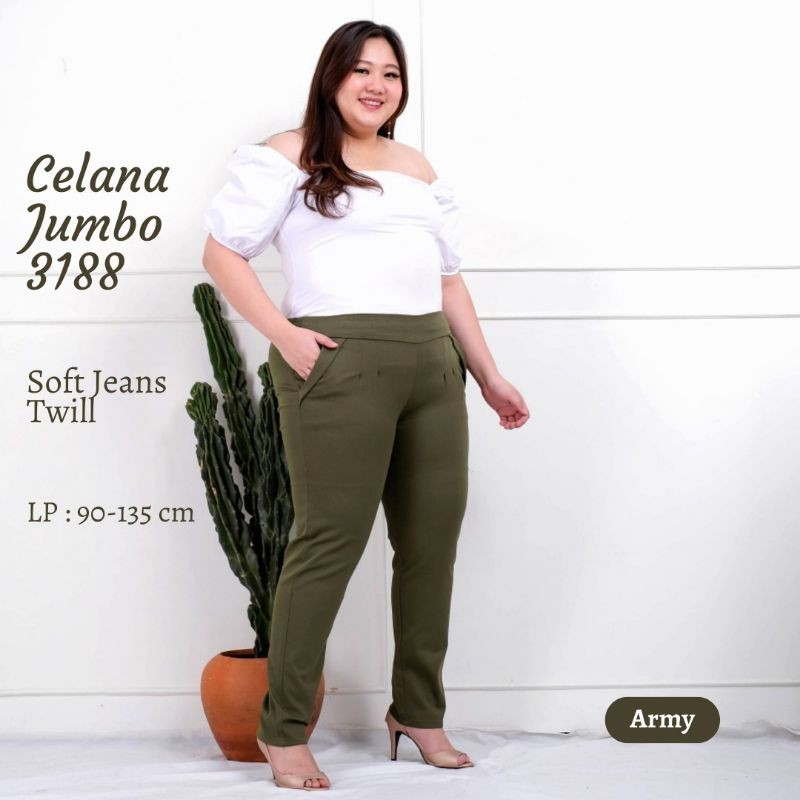 Celana Kerja Wanita Soft Jeans Twill Super Jumbo 3188