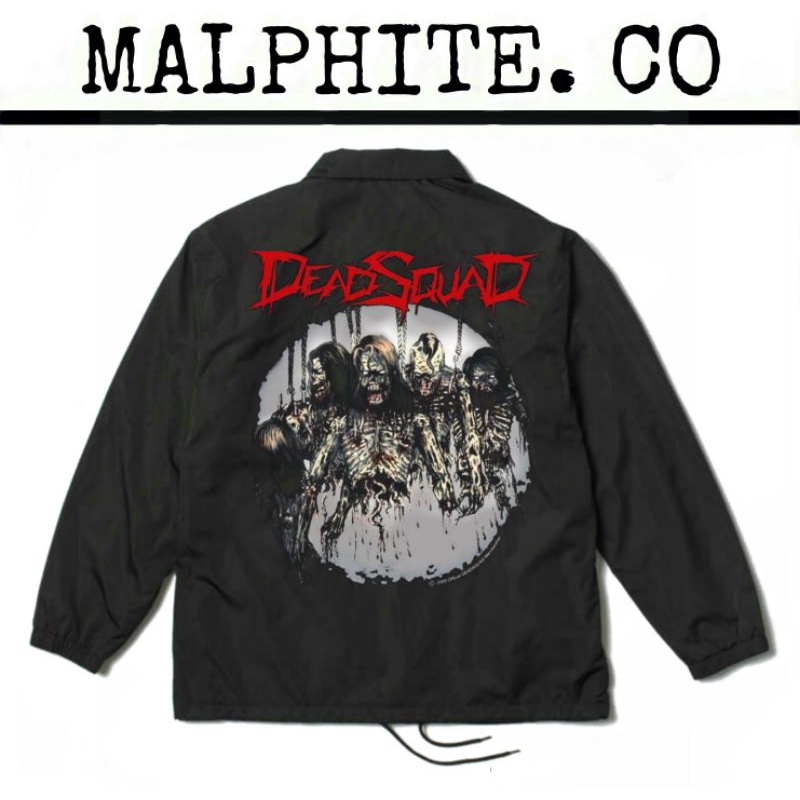 Coach Jacket DeadSquad Pasukan Mati Windbreaker Motif Logo Band Musik Merch Metal Punk Rock And Roll