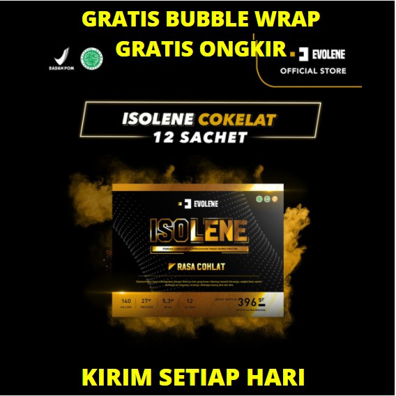 ISOLENE 12 SERVING BPOM HALAL ISOLATE WHEY PROTEIN EVOLENE COKLAT STRAWBERRY VANILLA