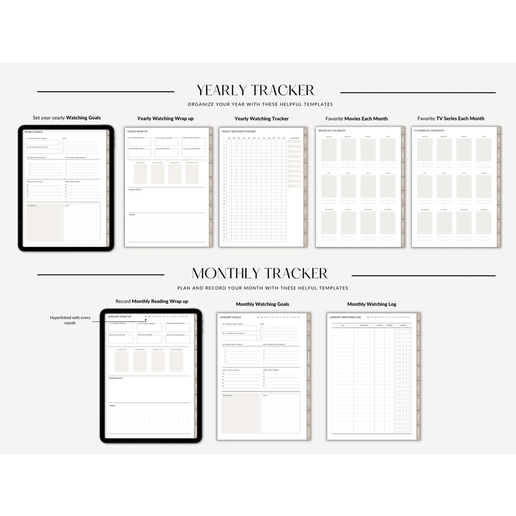 Digital Journal &amp; Planner - Digital Movie Review &amp; Tracker for Goodnotes, Notability, Xodo, (Full Page &amp; Tabs Hyperlinked)