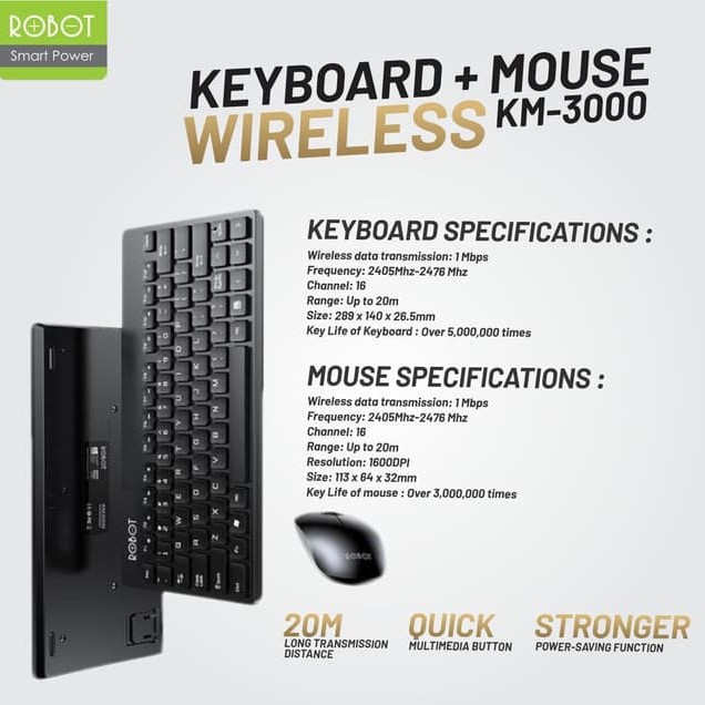 Robot Wireless Keyboard & Mouse Portable KM3000