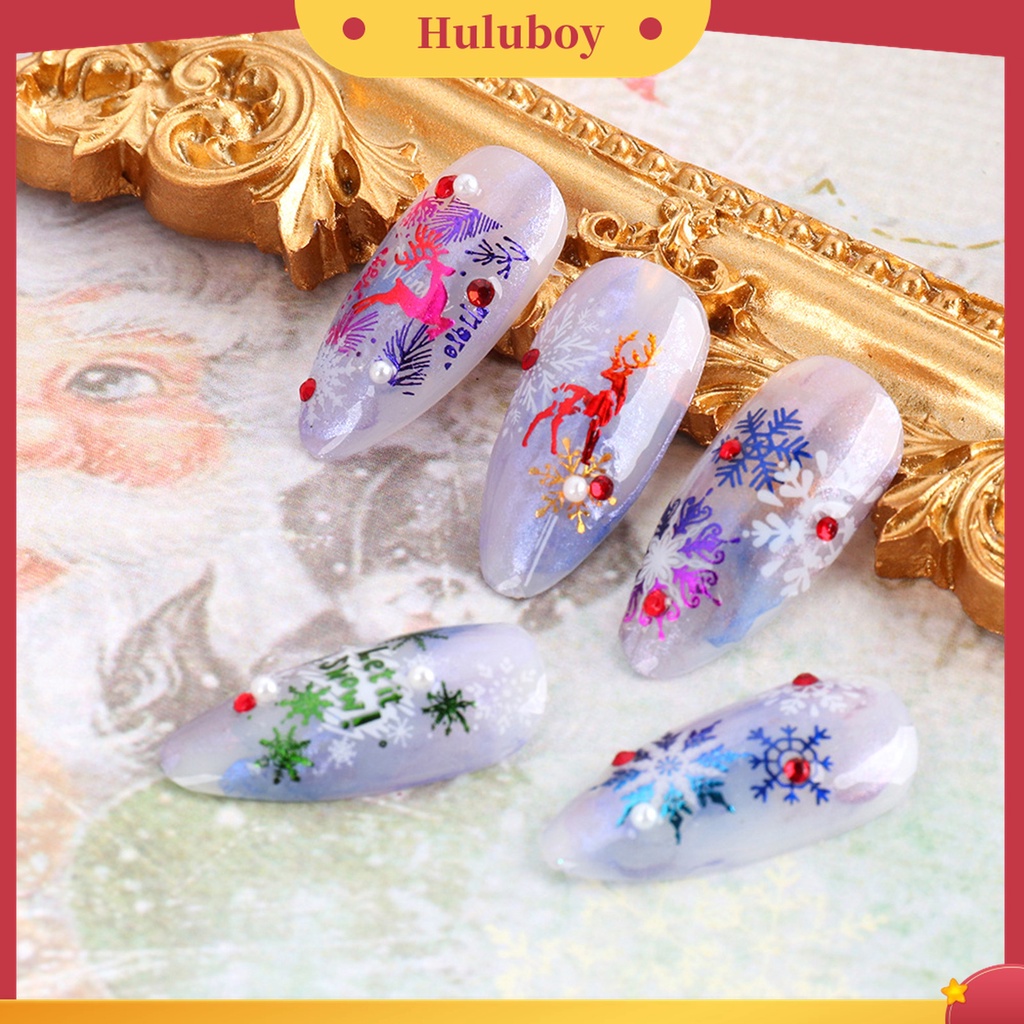 Huluboy Huluboy♡ Stiker Kuku Efek 3D Bahan Foil Glitter Untuk Dekorasi Nail Art