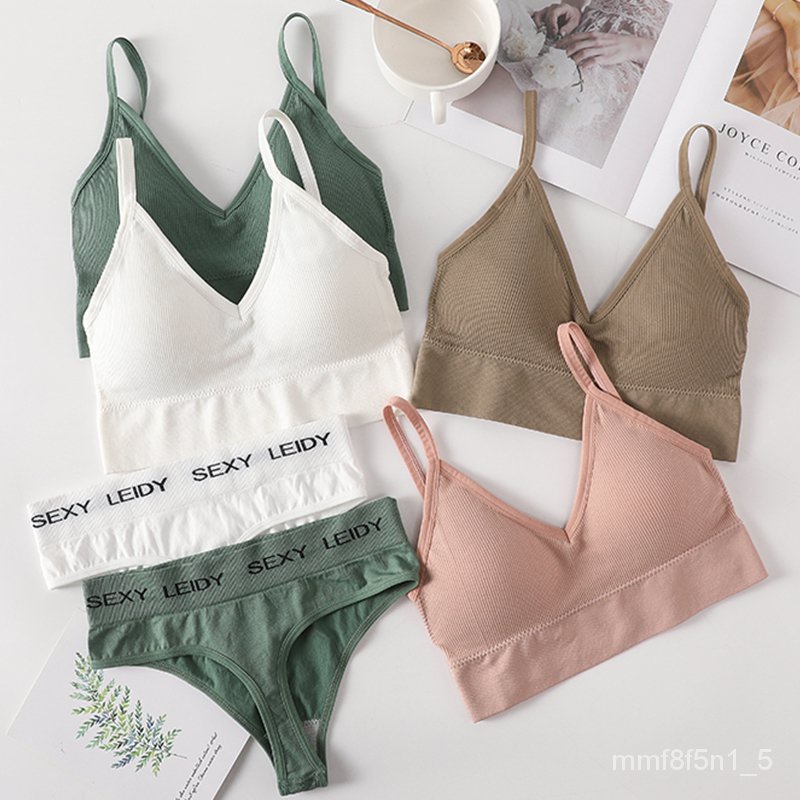 Sexy Women Bra And Panties Set Active Wear Bra Seamless Top Thongs Sexy Lingerie Set Female Crop Top