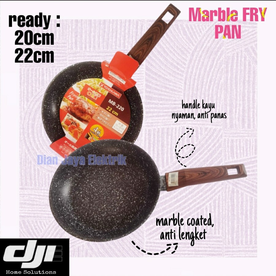 Wajan Teflon anti lengket  Marble coated/fry pan/penggorengan Yoshikawa 20 cm 22 cm