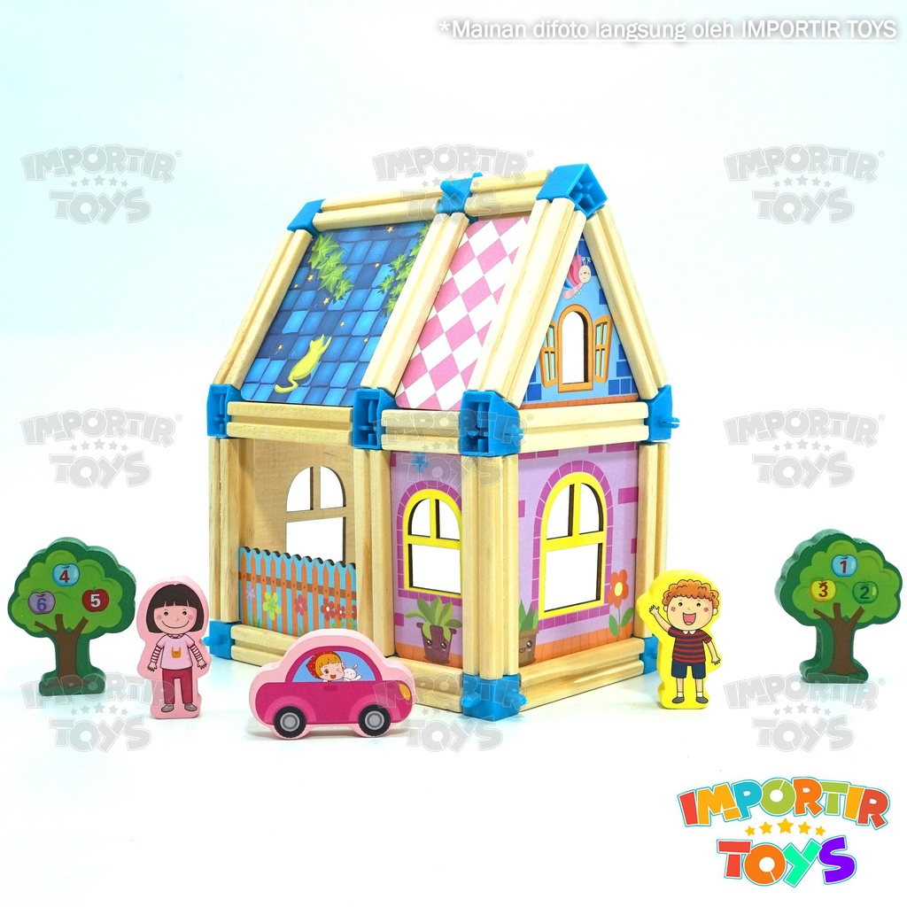 Mainan Anak Blocks Kayu Set Wooden Blocks Rumah Edukasi Bayi Kid Toys