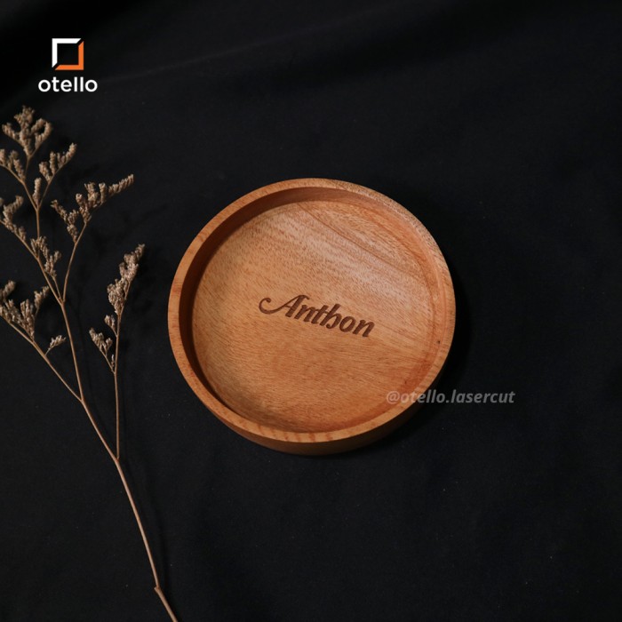 Nata | Wooden Coaster Kayu Grafir | Tatakan Gelas Bulat Custom Engrave