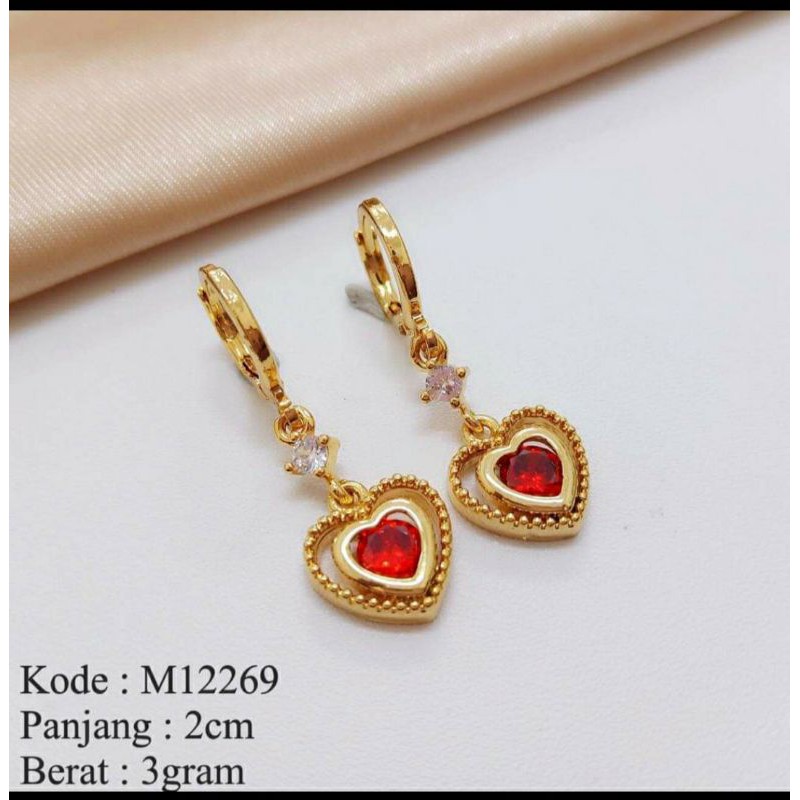 Anting love permata merah titanium