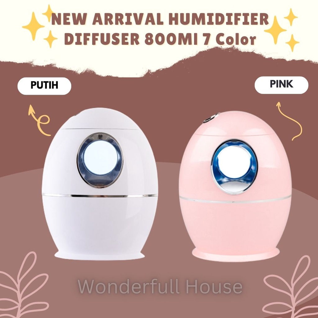 Humidifier Air Oval Telur 800ml Pelembab Ruangan Aromatheraphy 7 COLOR