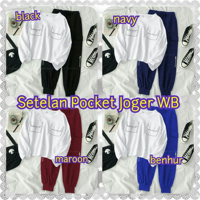 BAJU WANITA SETELAN CELANA POCKET JOGER WB