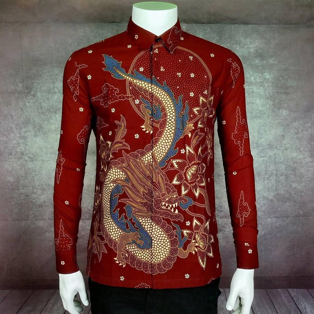 Kemeja Batik SOLO Slimfit (PO) motif naga warna maroon
