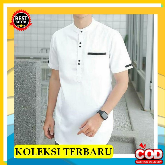 Baju Koko Pria Salim Moslem Busana Muslim Koko Dewasa " Faridah" Pink Abu Atasan Diskon Bahan Berkua