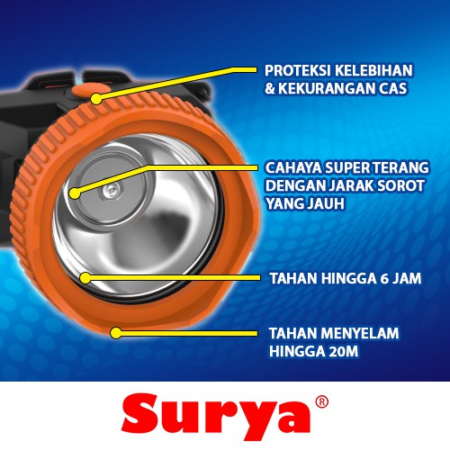 Surya Senter Kepala Selam LED Super Terang Lithium SYH K106R LAMPU KUNING 10 Watt Super LED