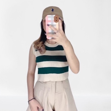 [✅COD ]  Crop Top Salur Rajut Wanita