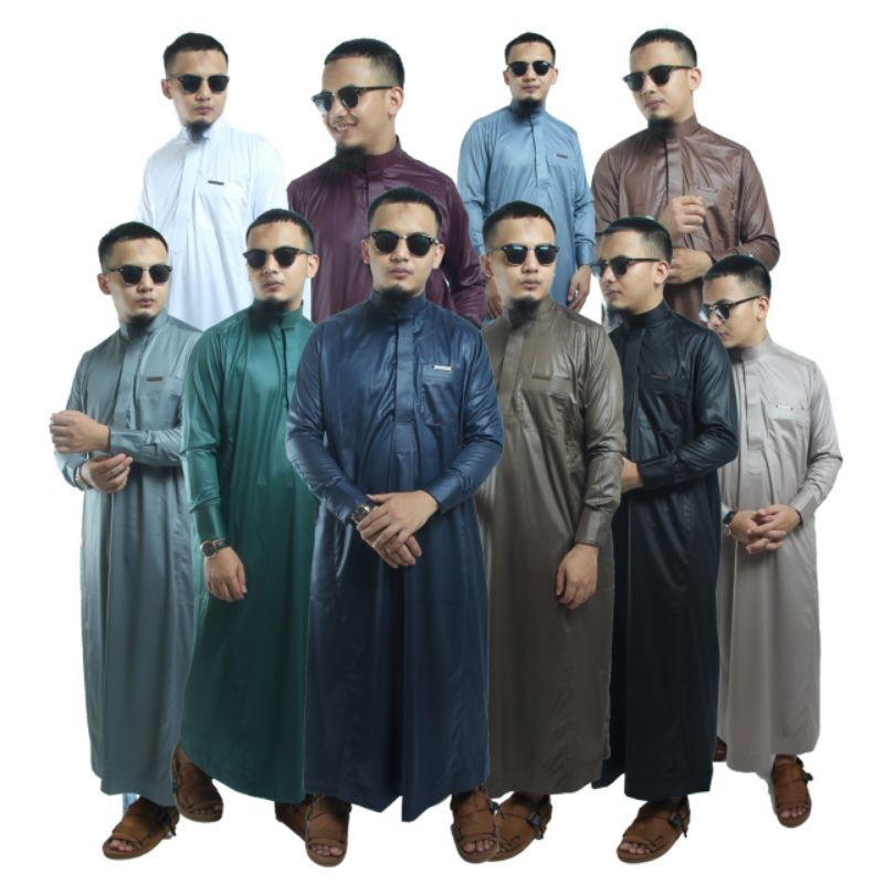Jubah Pria Platinum Panjang Manset Thobe Saudi Kancing Snap Polyster Import Korea Al Amwa