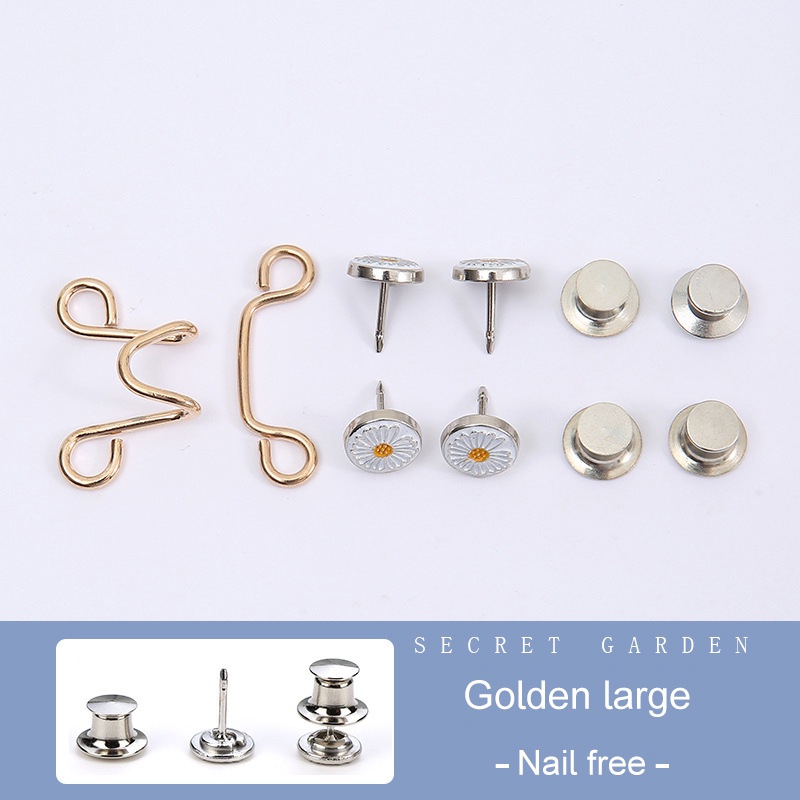 Kancing Jeans Logam Simple Adjustable Kancing Pengait Celana Panjang Jeans Denim Desain Bunga Daisy Warna Putih Kait Pengecil Lingkar Pinggang Celana Jeans Model Bisa Dilepas-Daisy-emas-l