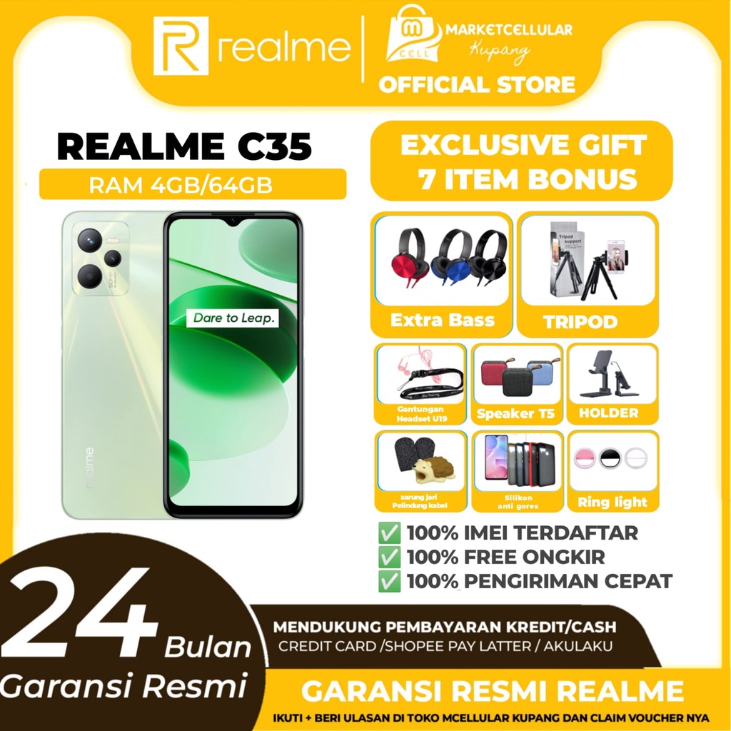 Handphone Hp Realme  C35 RAM 4GB/64GB Promo Cashback Gratis Ongkir Termurah Garansi Resmi Original Mcellularkupang