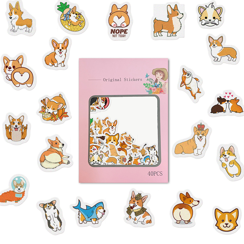 New personality Corgi funny cartoon and paper hand account sticker package photo album diary DIY hand account sticker 40 pieces