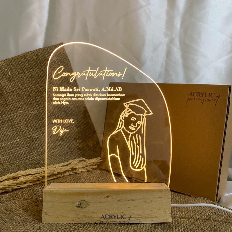 Custom ENGRAVED Acrylic Night Lamp LED WIRELESS/ Lampu Tidur / Kado Wisuda / Grafir Akrilik