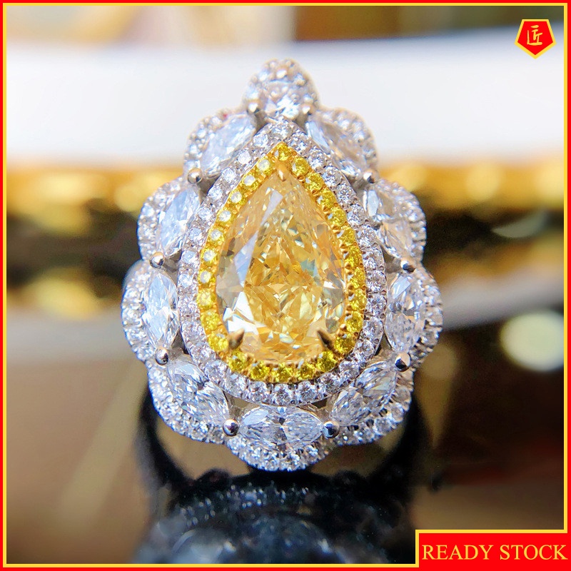 [Ready Stock]New Luxury Fully-Inlaid Yellow Diamond Ring