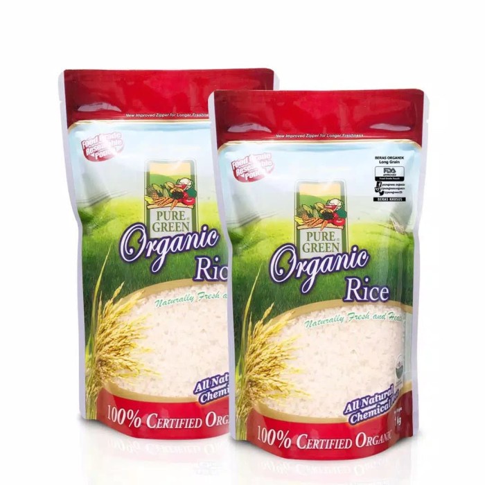 

gr011ttr Puregreen Organic Rice Beras Organik White Long Grain Paket 2 X 1 Kg Sv012Ss