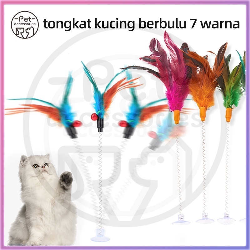 tongkat kucing dengan pegas dan penghisap,berbulu cerah dengan lonceng mainan tongkat kucing