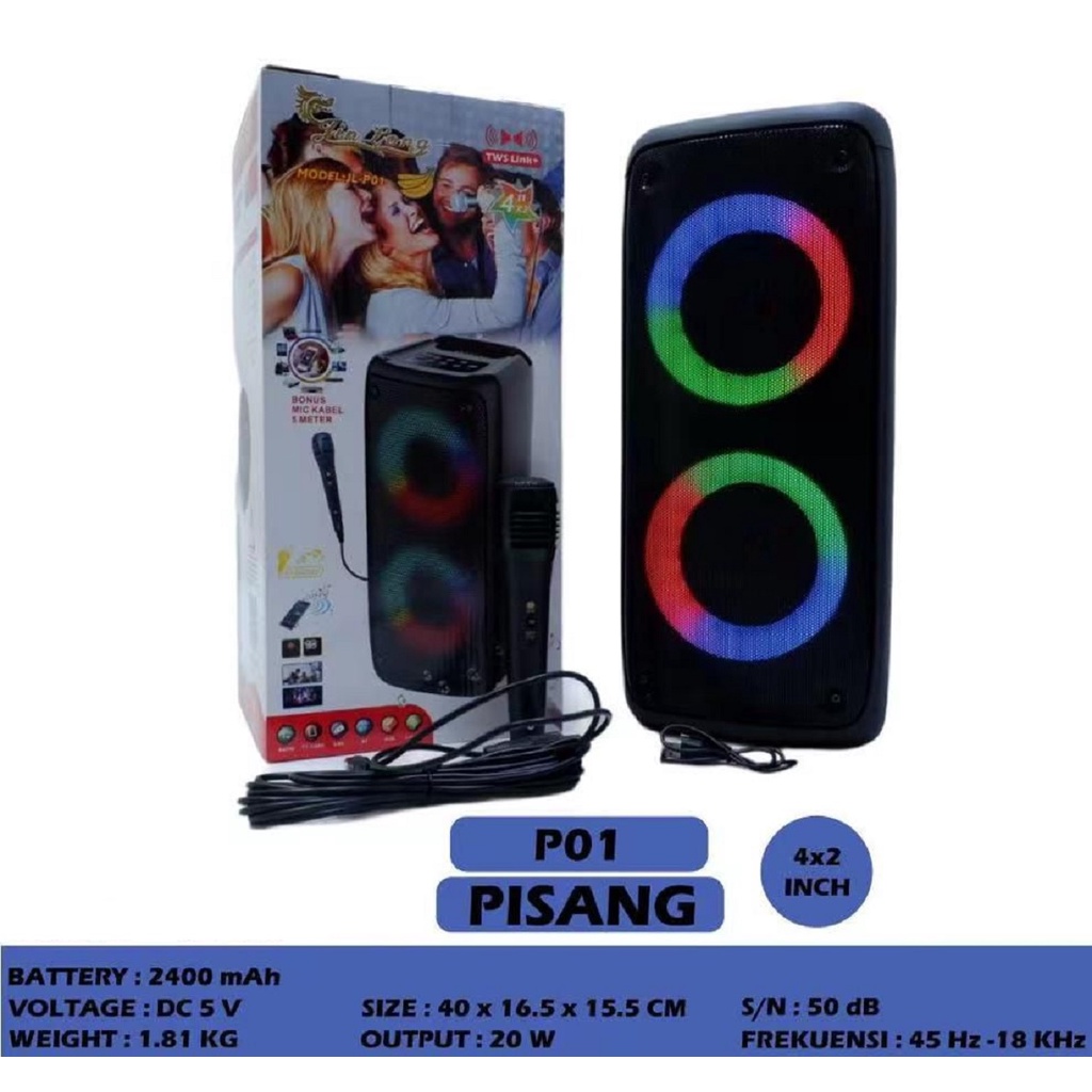 Jinlong JL-P01 4&quot;x2 Paling Diminati Speaker Bluetooth Karaoke Free Mic Radio Fm remote control Kualitas suara bagus