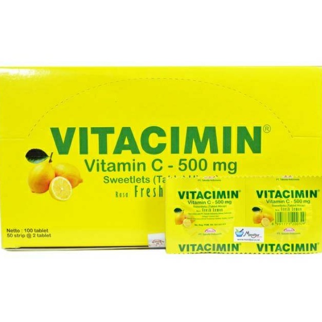 Vitacimin Vitamin C 500mg 20Tablet Vitamin Hisap Fresh Lemon Vit C Vita Cimin Jeruk Kuning