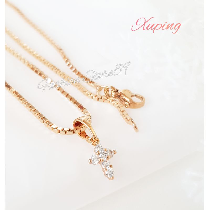 Kalung Salib XUPING kecil Elegant Unik Perhiasan xuping impor lapis emas 18k Rosegold