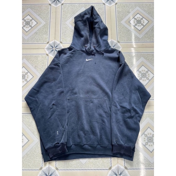 Nike center swoosh hoodie navy 90s