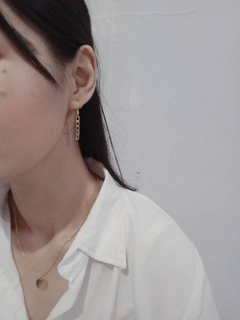 Zhu Chain Earrings Anting Rantai Gold Emas Imitasi Hooks Handmade