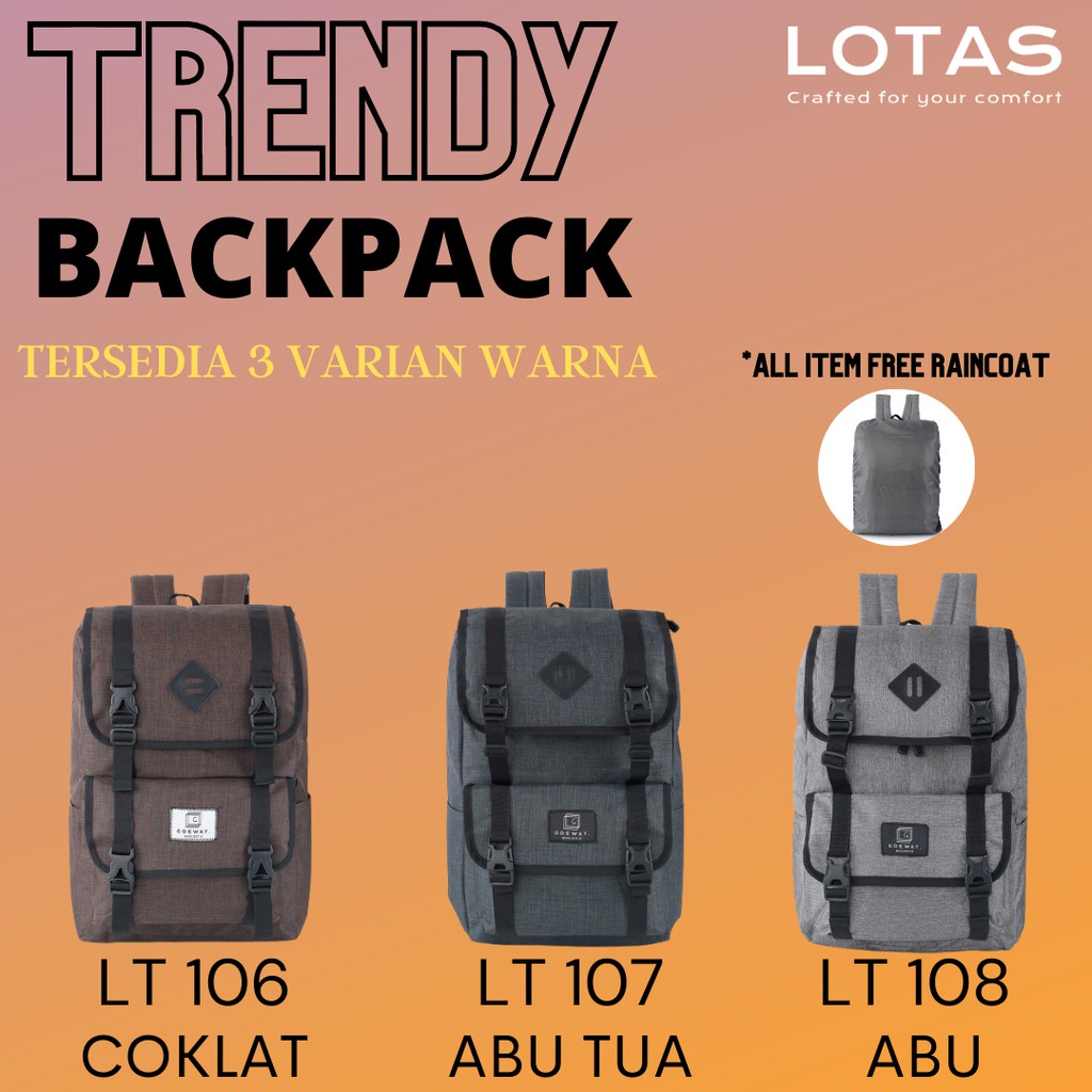 AUTHENTIC Tas Ransel Pria Canvas Tas Punggung Laptop Kanvas Kerja Kuliah Backpack Outdoor Travelling Free Raincoat Waterproof