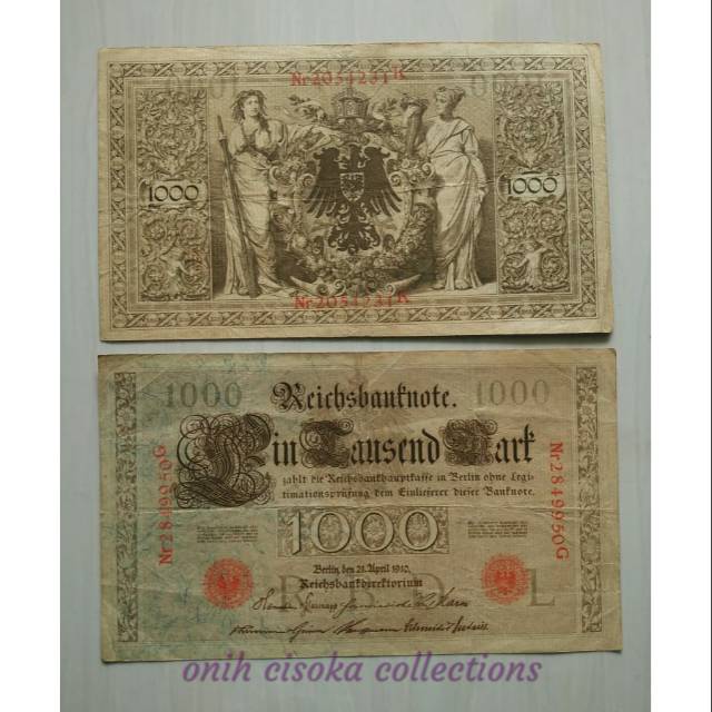 Uang kertas kuno 1000 Mark tahun 1910 JERMAN  ASLI