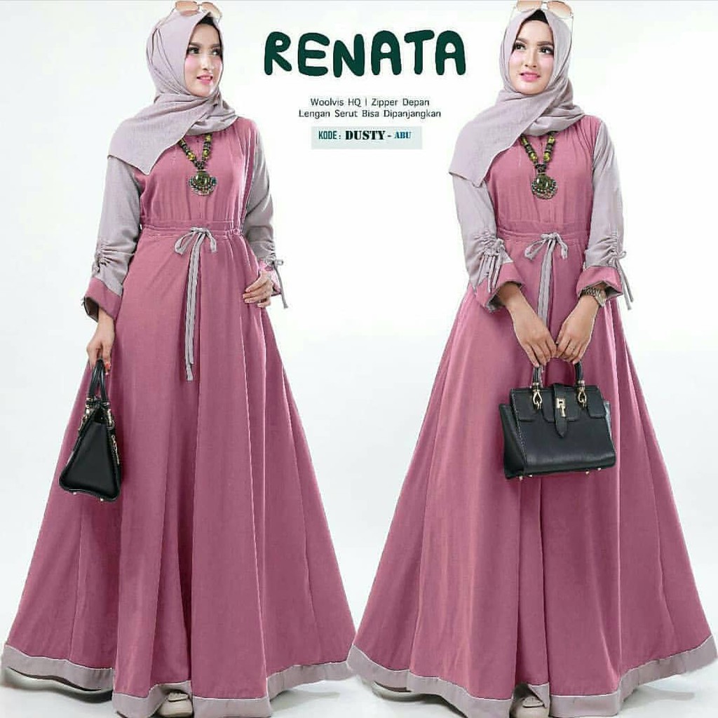 Renata dress muslim/Fashion Muslim/Dress Muslim Tanpa Hijab/Busui/Bisa Cod-1