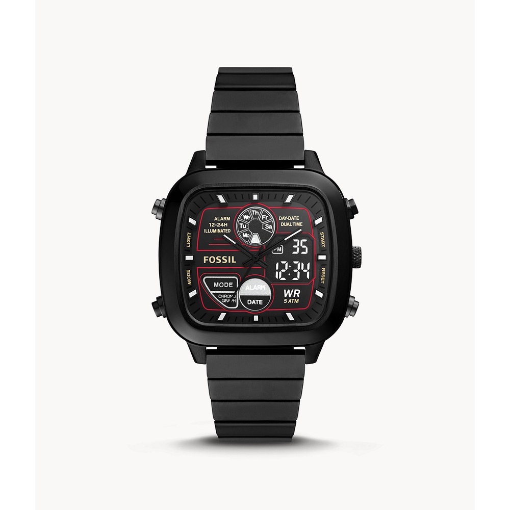 Fossil Retro Analog-Digital Black Stainless Steell Jam Pria - FS5891