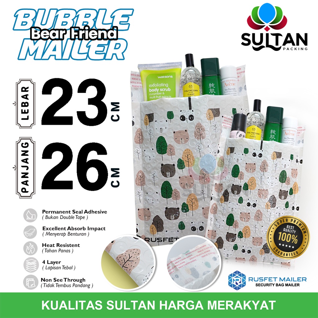 Amplop Bubble Mailer BEAR FAMILY 23x26cm Bubble Wrap Envelope Rusfet PREMIUM TERMURAH