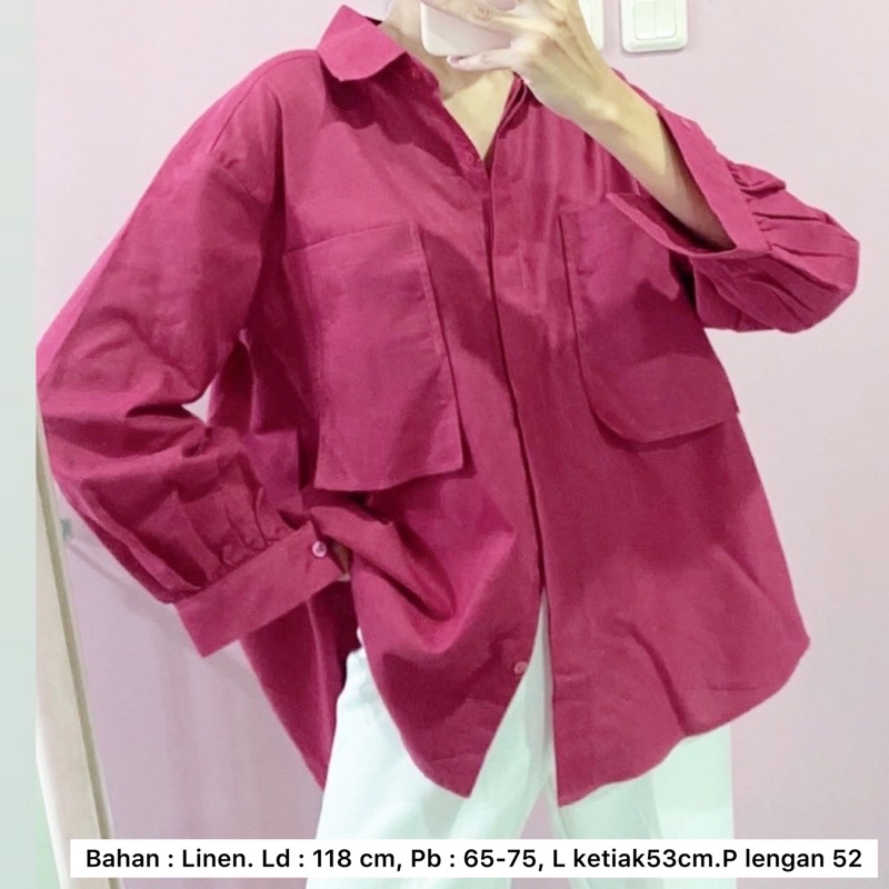 MONOCHROME OVERSIZE BLOUSE MOTIF - ATASAN RAYON FULL KANCING JUMBO / ATASAN RAYON KOMBINASI-KALIN SHIRT FUSHCIA