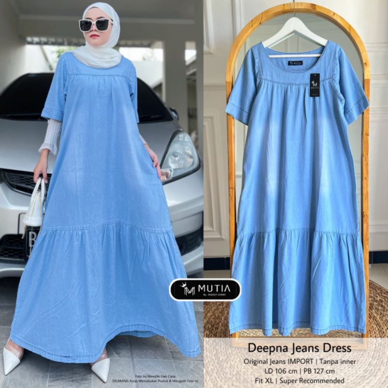 DEEPNA JEANS DRESS BY MUTIA / DRESS JEANS MUSLIMAH / Gamis jeans premium ld105