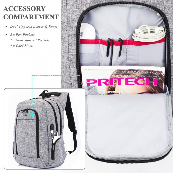 Tas DTBG D8234W 17.3 Inch Slim Laptop Backpack USB Port Bag Grey