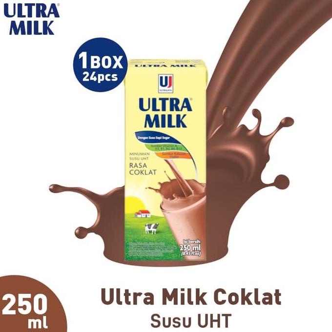 

BAYAR COD Susu Ultra Milk Rasa Coklat 250 ml (1 karton isi 24 pcs) Harga Grosir