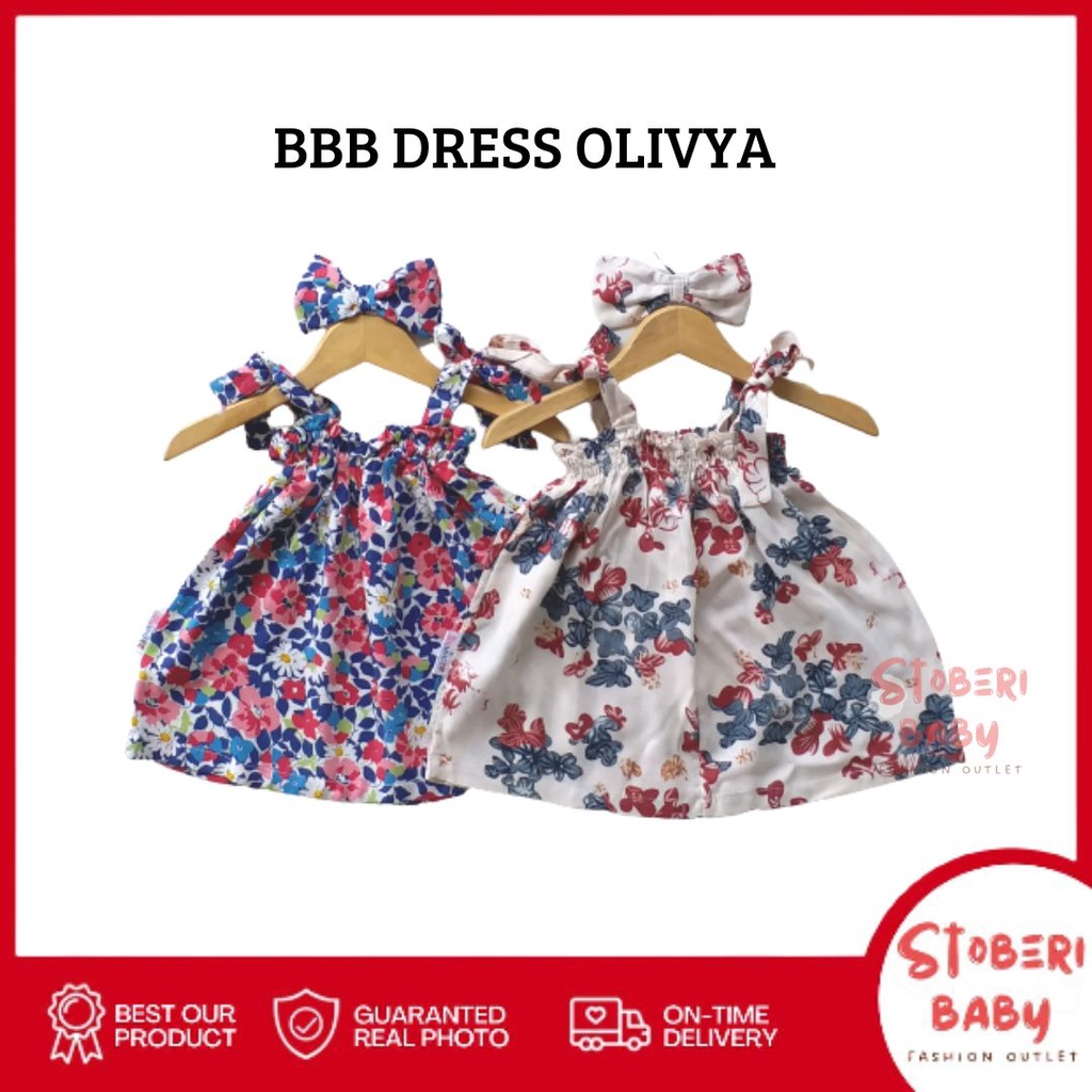 stoberi baby - BBB DRESS OLIVYA dress anak perempuan bayi motif bunga lucu free headband