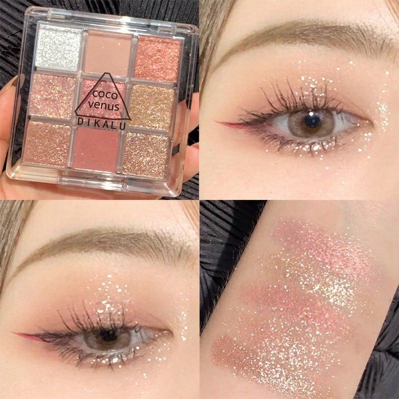 Eyeshadow Waterproof,Eyeshadow Tahan Lama,Pigmented,Korean Look,Eyeshadow Matte Gliters Shimmer 9 Warna