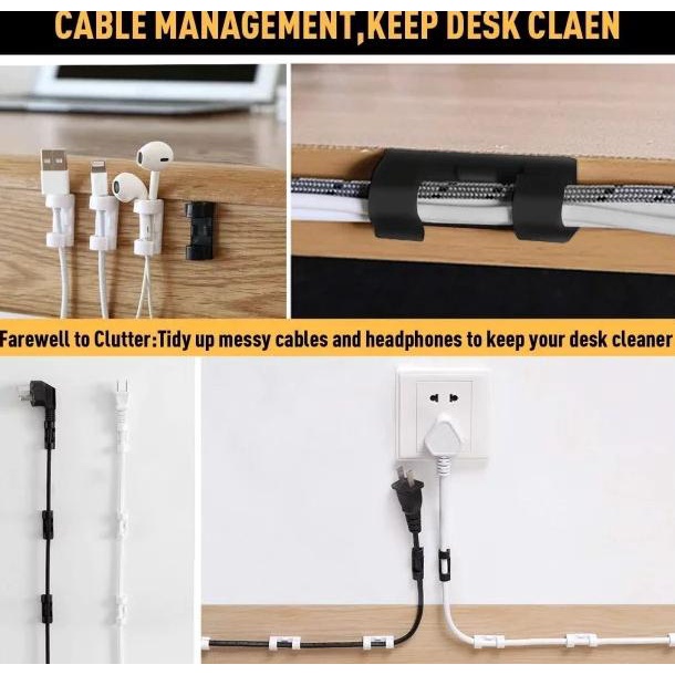 

,,,,,,,] Klem Kabel Transparan Cable Organizer Cord Holder Isi 20