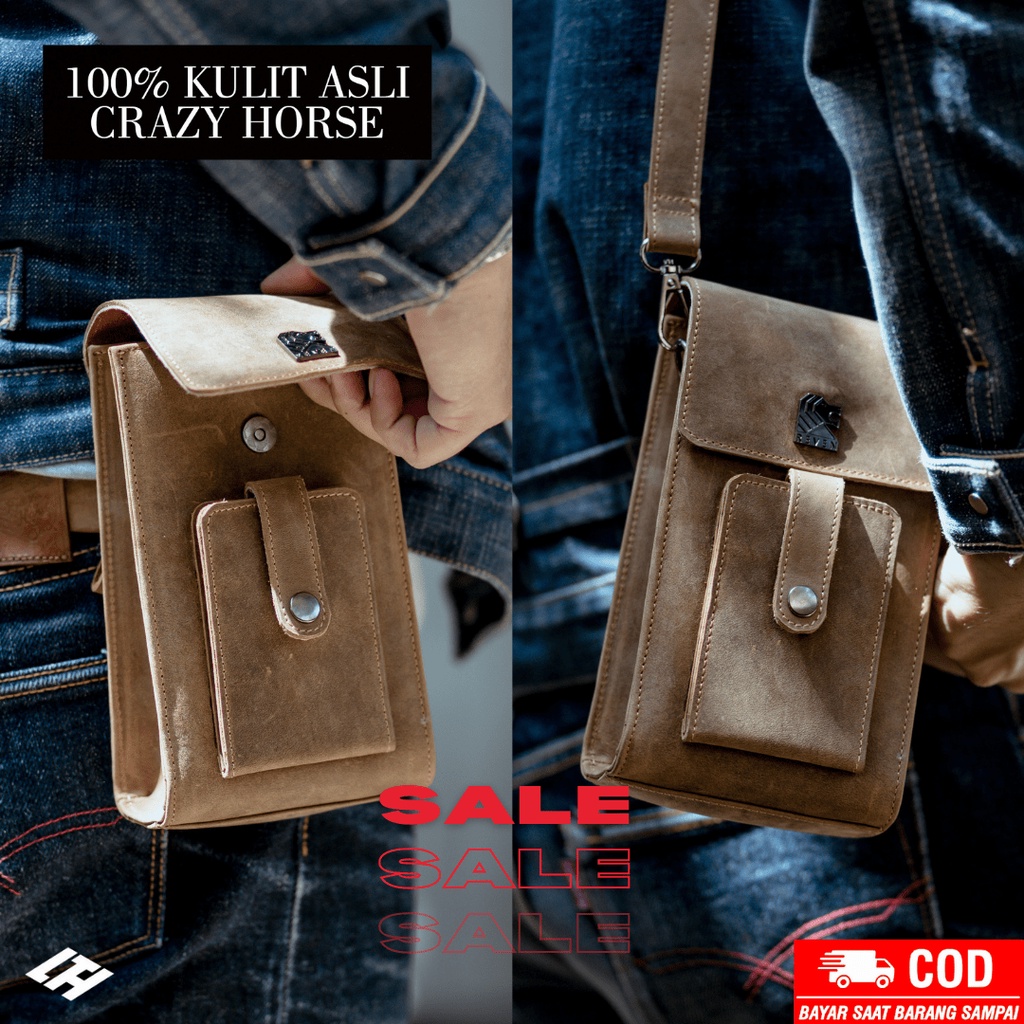 Tas HP Selempang Pinggang Kulit Pocket Tempat Handphone dan Kartu ATM | Mini Pouch Waist Sling Bag P