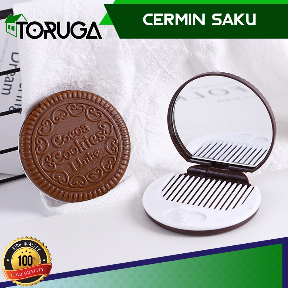 KACA RIAS CERMIN SAKU MAKE UP SAKU - POCKET MIRROR UNIK BISKUIT OREO