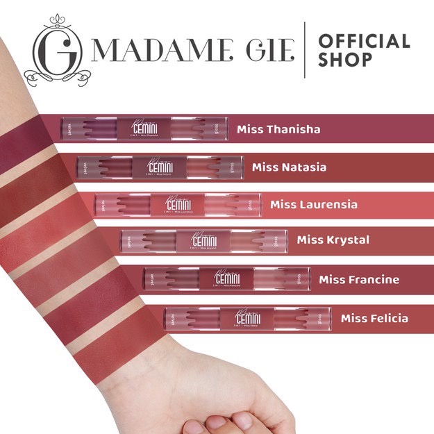 MADAME GIE Miss Gemini 2in1 Gloss n Velvet Lip Cream / Madame gie Lip Gloss / Lip Velvet