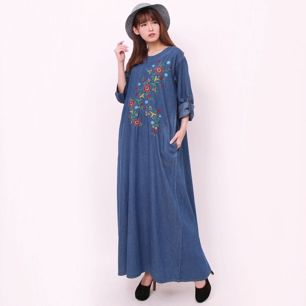 SB Collection Dress Maxi Yania Longdress Gamis Jeans Jumbo Wanita