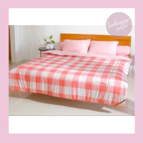 BEDCOVER SET DAN SPREI BEDCOVER SET MOTIF PINK KOTAK SQUARE