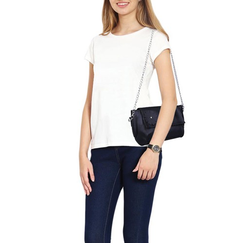 tas pundak wanita shoulder bag cewek hitam bunga tali rantai (2G2) bta273
