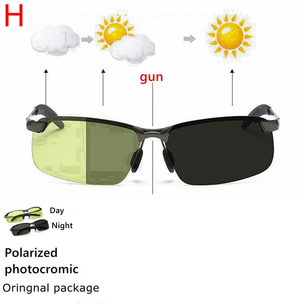 UV400 Kacamata Polarized Photocromic Pria Wanita Photocromic Siang Malam Auto Change Color-H